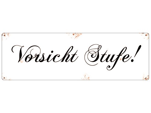 METALLSCHILD Shabby Blechschild VORSICHT STUFE Warnschild Treppe Türschild Schild Hinweisschild von Interluxe