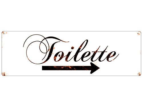 METALLSCHILD Shabby Blechschild Vintage TOILETTE PFEIL RECHTS Türschild Gäste WC Bad von Interluxe