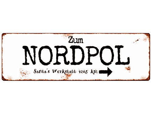 Metallschild Schild Shabby Blechschild Zum Nordpol Spruch witzige Deko Winter Vintage Dekoschild Weihnachtsmarkt von Interluxe