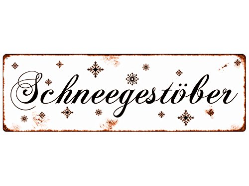 METALLSCHILD Shabby Vintage Blechschild SCHNEEGESTÖBER Winter Schnee Weihnachten von Interluxe