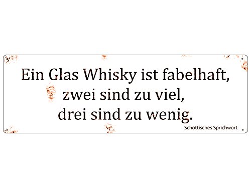 METALLSCHILD Vintage Blechschild EIN GLAS WHISKY Dekoschild Bar Schild aus Metall mit Spruch Made in Germany von Interluxe