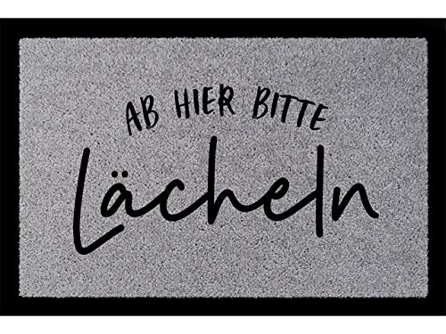 Interluxe SCHMUTZMATTE Fußmatte AB Hier Bitte LÄCHELN HELLGRAU Fussabtreter Dekomatte mit Spruch Lachen von Interluxe