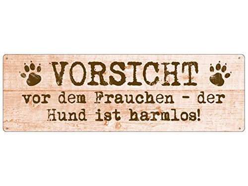 Schild METALLSCHILD Shabby Blechschild - Vorsicht vor dem Frauchen - Hund Schild Geschenk von Interluxe