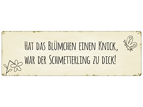 Schild aus Metall - Hat das Blümchen einen Knick - witzige Geschenkidee Dekoration Lustig Schmetterling Shabby Türschild von Interluxe