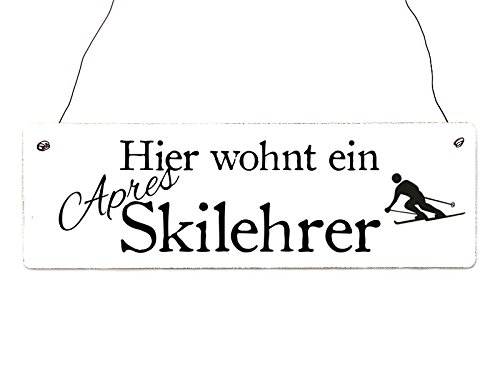Shabby Vintage Schild Türschild Hier WOHNT EIN Apres SKILEHRER Holzschild Winter Alpen Dekoration Geschenk Skifahrer von Interluxe