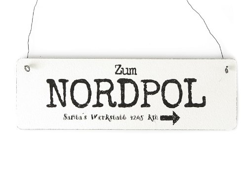 Interluxe Shabby Vintage Schild Türschild ZUM NORDPOL Holzschild Weihnachten Dekoration von Interluxe