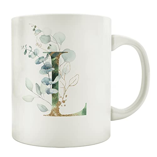 TASSE Kaffeebecher - Eukalyptus GOLD A - Z - Lieblingstasse, Geschenk für Familie, Freunde, Anfangsbuchstabe, Name (L) von Interluxe