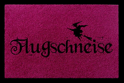 Interluxe TÜRMATTE Fußmatte FLUGSCHNEISE Spruch Hexe Hallooween Flur Türvorleger Deko Fuchsia von Interluxe