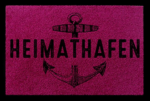 Interluxe TÜRMATTE Fußmatte Heimathafen Maritim Eingang Einzug Flur Badezimmer Türvorleger Fuchsia von Interluxe