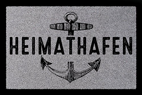 Interluxe TÜRMATTE Fußmatte Heimathafen Maritim Eingang Einzug Flur Badezimmer Türvorleger Hellgrau von Interluxe