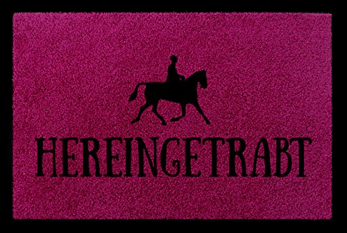 Interluxe TÜRMATTE Fußmatte HEREINGETRABT Hobby Reiten Pferd Stall Türvorleger Geschenk Fuchsia von Interluxe