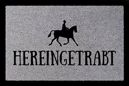 Interluxe TÜRMATTE Fußmatte HEREINGETRABT Hobby Reiten Pferd Stall Türvorleger Geschenk Hellgrau von Interluxe
