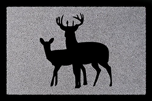 Interluxe TÜRMATTE Fußmatte Hirsch [ 3 ] Jäger Hobby Haustür Jagd Geschenk Viele Farben Hellgrau von Interluxe