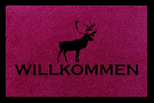 TÜRMATTE Fußmatte WILLKOMMEN ELCH Weihnachten Winter Jäger Jagd Geschenk Eingang Fuchsia TÜRMATTE Fußmatte WILLKOMMEN ELCH Weihnachten Winter Jäger Jagd Geschenk Eingang Fuchsia von Interluxe