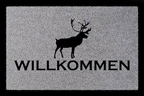 TÜRMATTE Fußmatte WILLKOMMEN ELCH Weihnachten Winter Jäger Jagd Geschenk Eingang Hellgrau TÜRMATTE Fußmatte WILLKOMMEN ELCH Weihnachten Winter Jäger Jagd Geschenk Eingang Hellgrau von Interluxe