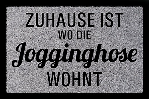 Interluxe TÜRMATTE Fußmatte ZUHAUSE IST WO DIE Jogginghose WOHNT Spruch Mann Frau Einzug Hellgrau von Interluxe