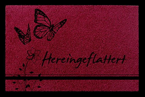 TÜRVORLEGER Fußmatte HEREINGEFLATTERT Schmetterling Türmatte Viele Farben Bordeauxrot von Interluxe