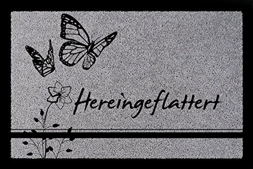 TÜRVORLEGER Fußmatte HEREINGEFLATTERT Schmetterling Türmatte Viele Farben Hellgrau von Interluxe