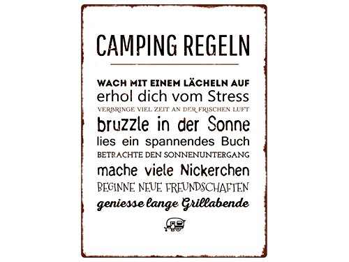 Interluxe WANDSCHILD Metallschild Camping Regeln Urlaub Zelten Leidenschaft Campen Sommer von Interluxe