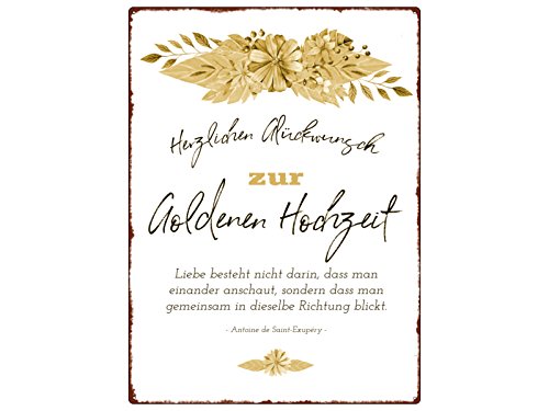 Interluxe WANDSCHILD Metallschild HERZLICHEN GLÜCKWUNSCH ZUR [ GOLDENEN ] Hochzeit Ehe von Interluxe