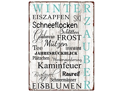 Interluxe WANDSCHILD Metallschild WINTERZAUBER EISZAPFEN Geschenk Deko Winter Christmas von Interluxe