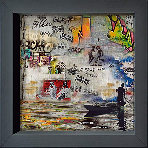 Gerahmte Postkarte - MAÏLO/M-L VAREILLES - ''Impressions urbaines: pêcheur de graffit'' - 16 x 16 cm - anthrazitfarbener Rahmen von International Graphics