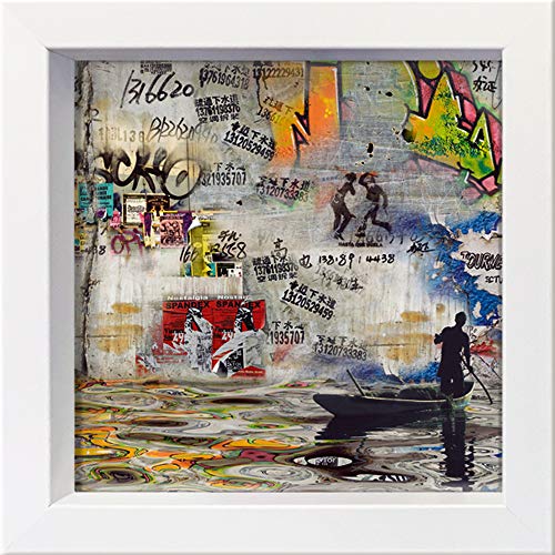Gerahmte Postkarte - MAÏLO/M-L VAREILLES - ''Impressions urbaines: pêcheur de graffit'' - 16 x 16 cm - weißer Rahmen von International Graphics
