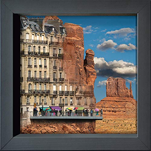 International Graphics Gerahmte Postkarte - MAÏLO/M-L VAREILLES - ''Rêve Urbain: Entre Paris & Monument Vall'' - 16 x 16 cm - anthrazitfarbener Rahmen von International Graphics