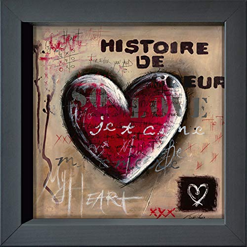 International Graphics Gerahmte Postkarte - MOUGIN, Carine - ''Histoire de Coeurs…'' - 16 x 16 cm - anthrazitfarbener Rahmen von International Graphics