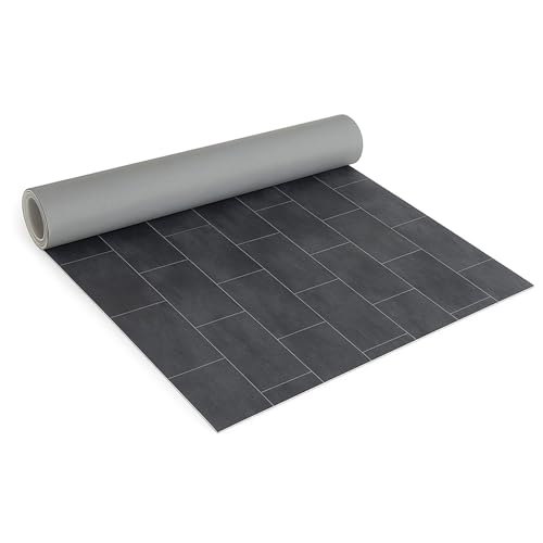 Internethandel Pfordt CV Bodenbelag Vinyl Fliesen Optik Dunkelgrau, 400x200 cm, pflegeleichter PVC Vinylboden, Meterware für Küche und Wohnzimmer von Internethandel Pfordt