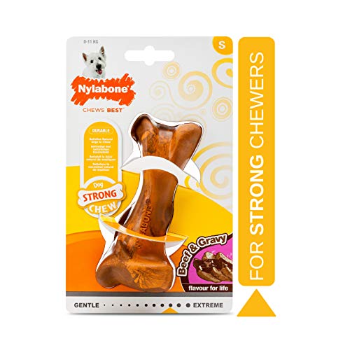 Interpet NRM001PEU Nylabone Kauspielzeug für starke Kauer, Knochen - Rinder- und Bratensoße-Geschmack, Braun, S von Nylabone