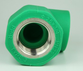 PPR Aqua-Plus 90° Winkel für 25mm Rohre mit 1/2 Zoll Außengewinde PPR Aqua-Plus 90° Winkel für 25mm Rohre mit 1/2 Zoll Außengewinde von Interplast