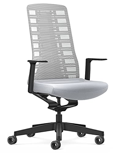 Interstuhl Bürostuhl Pure Active Edition - Der Bürostuhl der Sich Gewicht und Bewegung anpasst - ergonomische Smart-Spring Technologie - Made in Germany (1D-Armlehne, Weiß | Hellgrau) von Interstuhl
