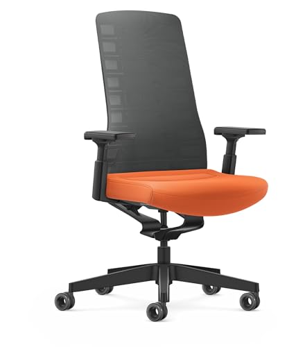 Interstuhl Bürostuhl Pure Active Edition - Der Bürostuhl der Sich Gewicht und Bewegung anpasst - ergonomische Smart-Spring Technologie - Made in Germany (4D-Armlehne, Anthrazit | Orange) von Interstuhl