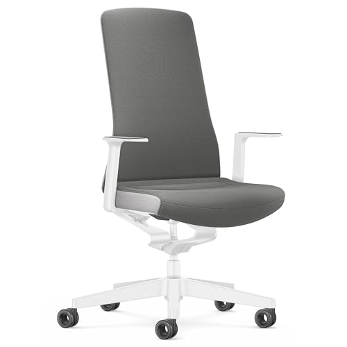 Interstuhl Bürostuhl Pure Interior Edition - Der Schreibtischstuhl der Sich an Gewicht und Bewegung anpasst - ergonomische Smart-Spring Technologie - Made in Germany (1D-Armlehne, Grau | Weiß) von Interstuhl