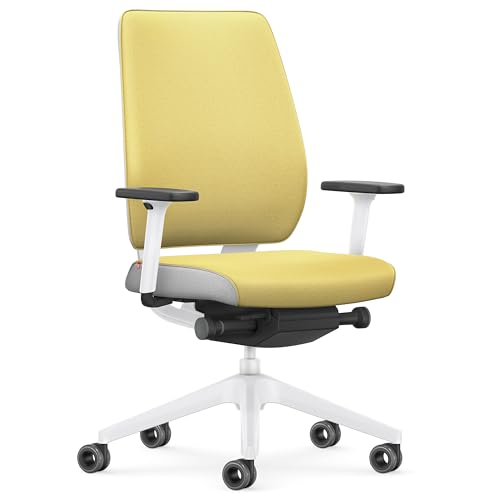 Interstuhl Joyce Interior Edition - ergonomischer Bürostuhl - Schreibtischstuhl mit Synchromechanik - verstellbare Rückenlehne und Lordose - Designer-Rollen (Gelb | Hellgrau) von Interstuhl
