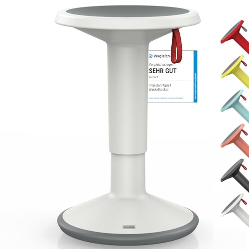 Interstuhl UPis1 - ergonomischer Sitzhocker mit Schwingeffekt - höhenverstellbar - Hocker mit rutschhemmender Standfläche & Kippschutz - Sitzhocker für gesünderes Arbeiten (Grauweiß) von Interstuhl