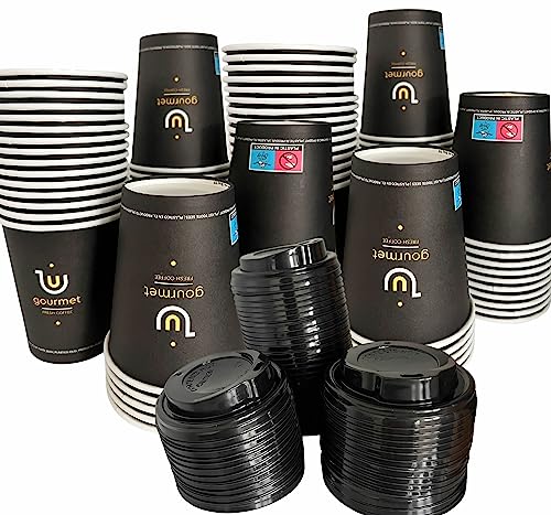 100 Kaffeebecher mit Deckel To Go Pappe 240ml Design GOLD GOURMET Pappbecher Einweg für Kaffee & Tee - Einwegbecher für Heißgetränke bis 95°C und Kaltgetränke Papp Becher für Unterwegs von Intertan -1922-