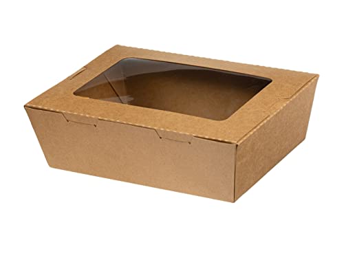 Intertan QW500 Kraftpapier Rechteckig Foodbox mit Transparentem PET Fenster, Naturfarbe, 500ml Kapazität, 13.5cm Länge, 8.5cm Breite, 3.9cm Höhe, 50 Stück von Intertan -1922-