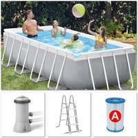 Intex - 26788 Swimming Pool Set Frame Prism Quadra 400x200x100cm Pumpe Leiter Grau von Intex