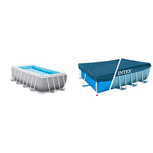 4M X 2M X 1M Prism Frame Rectangular Pool Set & 28037 Rectangular Pool Cover - Poolabdeckplane - 389x 184 cm - Für Rectangular Frame Pool von Intex