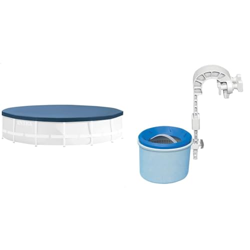 Intex 28031 Round Pool Cover - Poolabdeckplane - Ø 366 cm & Oberflächenskimmer - Deluxe Oberflächenskimmer zur Wandmontage - Hängeskimmer, 28000E, Grau, ‎20.96 x 24.13 x 33.02 cm von Intex