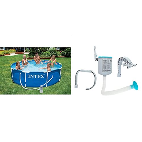 Intex 28202GN Metal Frame Pool - Aufstellpool - Ø 305 x 76 cm,Blau & Oberflächenskimmer - Deluxe Oberflächenskimmer zur Wandmontage - Hängeskimmer, Grau von Intex