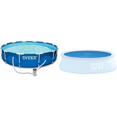 Intex 28202GN Metal Frame Pool - Aufstellpool - Ø 305 x 76 cm & Solar Cover Pool - Solarabdeckplane - Ø 305 cm - Für Easy Set und Frame Pool von Intex