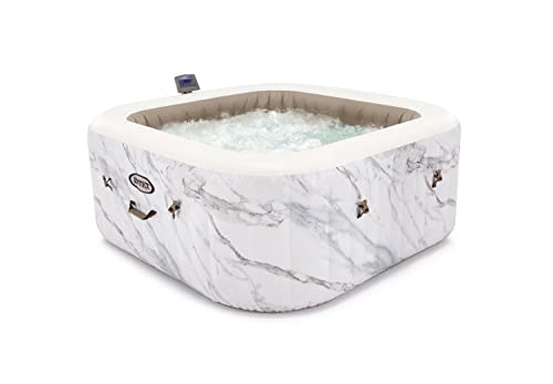 Intex 28464EX - Whirlpool aufblasbar PureSpa Calacatta Quadrat, 4 Personen, 140 Düsen und 4 Jets, Heizung, PVC, Mehrfarbig, 175x175x71 cm von Intex