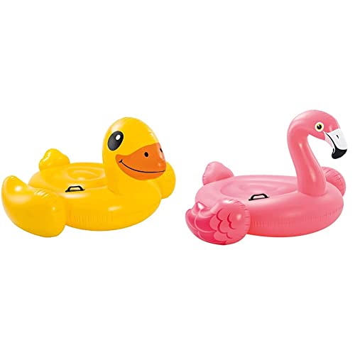 Intex 57556 57556NP Schwimmtier Gelbe Ente, Gelb/Bunt, Pequeño & 57558NP Reittier Flamingo Spielzeug, 147 x 140 x 94 cm von Intex