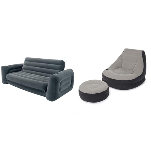 Intex 66552 Schlafsofa 203 x 224 x 66 cm & Aufblasmöbel Ultra Lounge, Grau, 102 x 137 x 79 cm/Ø 64 x 28 cm von Intex