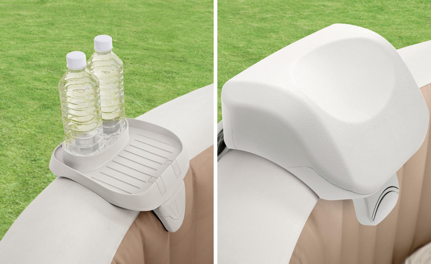 Intex Ablagetisch PureSPA Whirlpool Wellnessset: 1 Getränkehalter & 2 Premiumkopfstützen, 3-teiliges Set: 1 Getränkehalter und 2 Kopfstützen von Intex