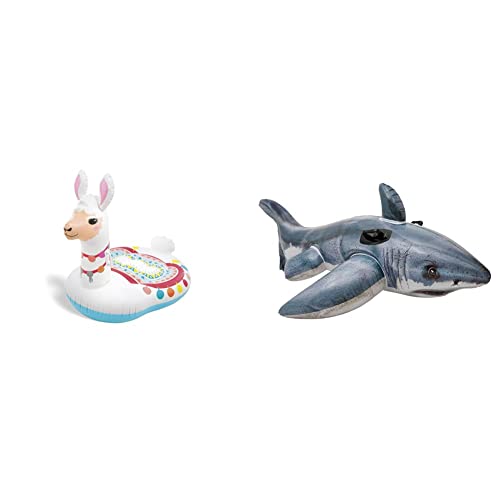 Intex Cute Llama Ride-ON 57564np Bunt ca. 135 x 94 cm & Great White Shark Ride-On - Aufblasbarer Reittier - 173 x 107 cm von Intex