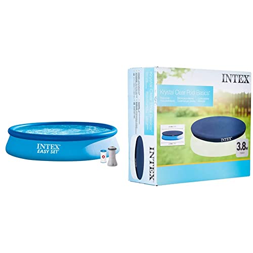 Intex Easy Set Pool - Aufstellpool - mit Filter, 396cm x 84cm + Easy Set Pool Cover - Poolabdeckplane - 396 cm - Für Easy Set Pool von Intex